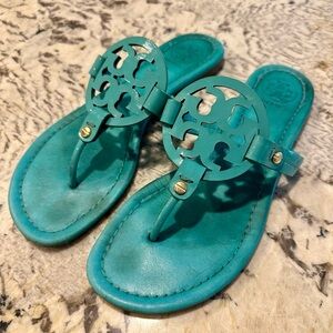 Tory Burch Turquoise Green Miller Leather Sandals 8.5